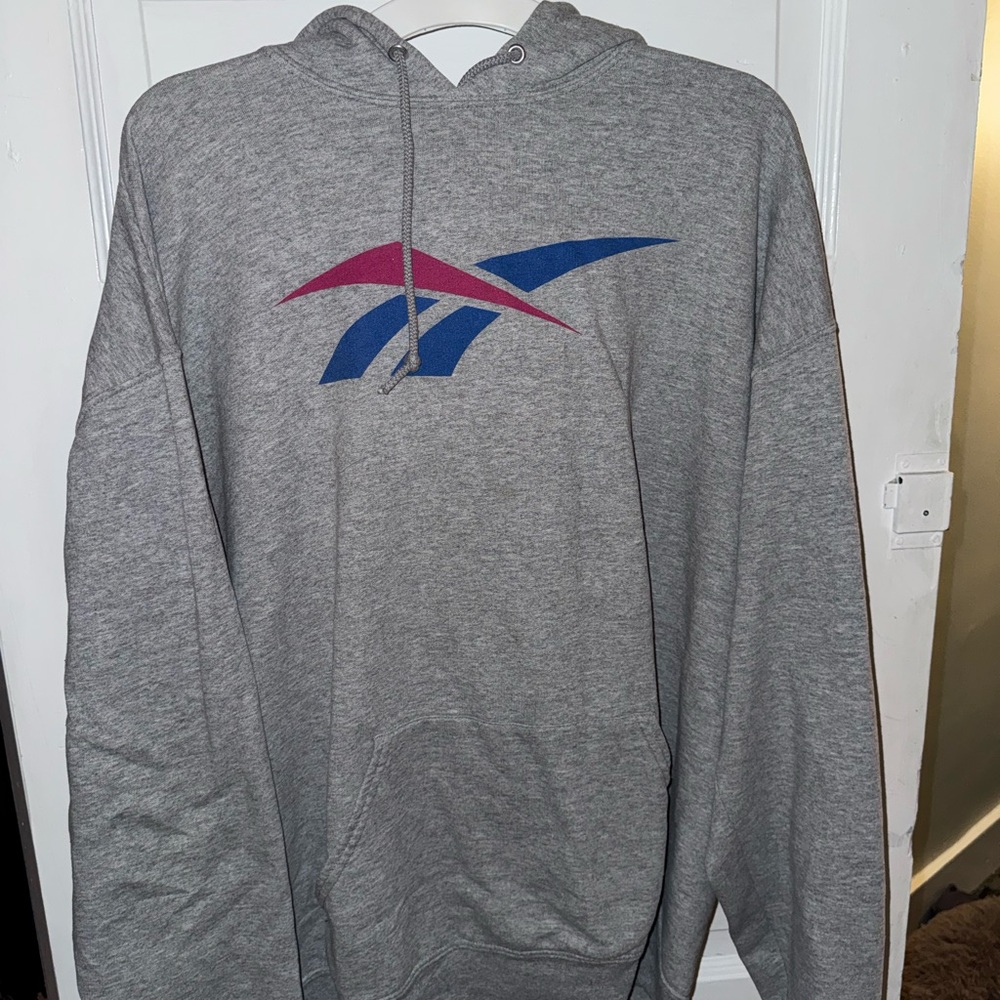 Reebok Gray Hoodie with Blue & Pink Logo